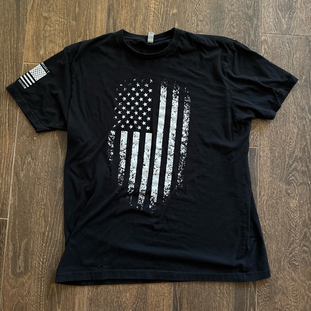 Til Vahalla Project Distressed Flag Short Sleeve T-shirt Black Mens Size XL